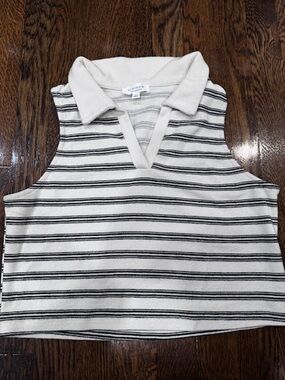 Kirious Ivory & Black Striped Sleeveless Polo Tank